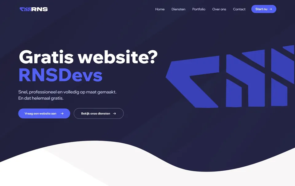 De homepage van RNSDevs op een laptop