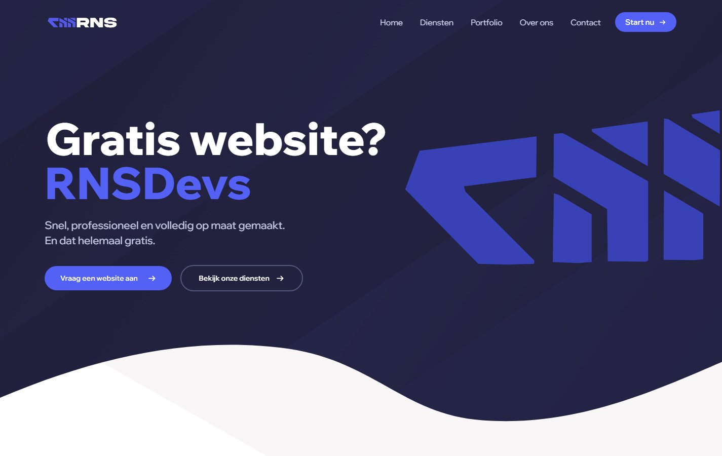 De homepage van RNSDevs op een laptop